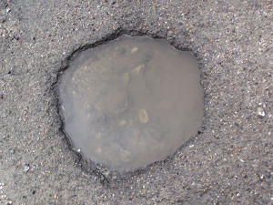 Water filled pothole