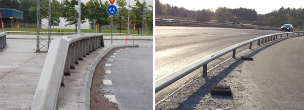 Same type of guardrail, installed in two different ways