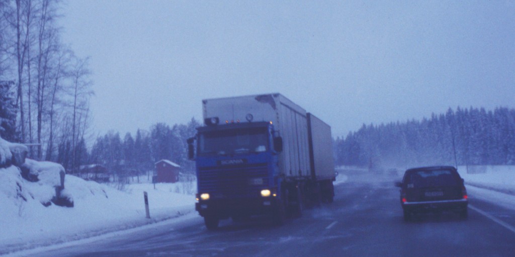 Image showing typical winter driving conditions on Finnish main road. Photo: VTT.