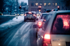 City traffic in winter